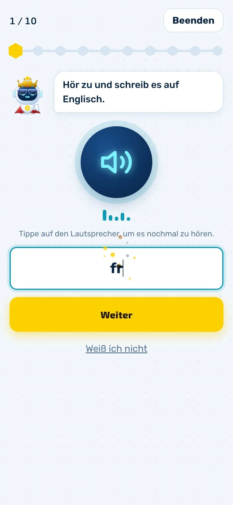 Übung Hören und Schreiben mit Antwortfeld
