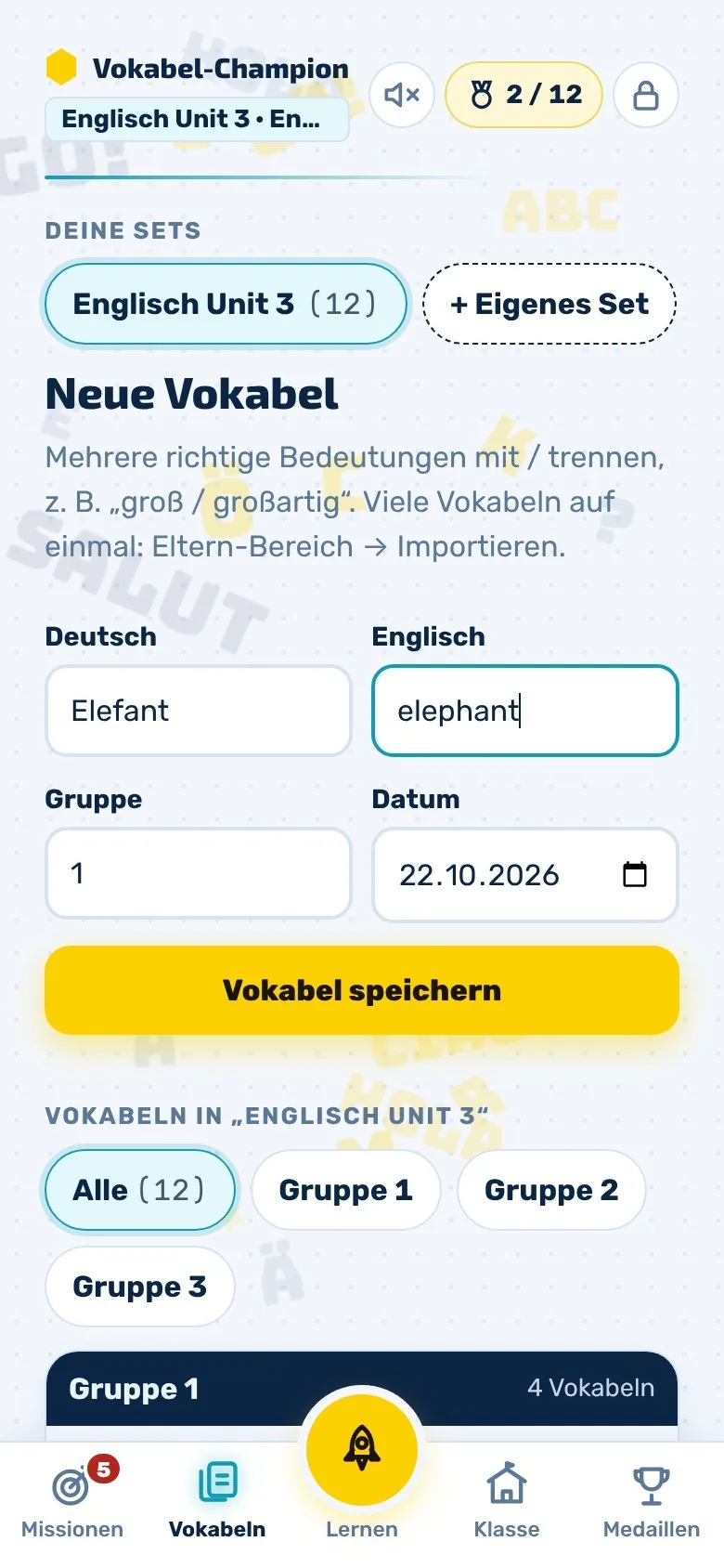 Neue Vokabel: Elefant, elephant